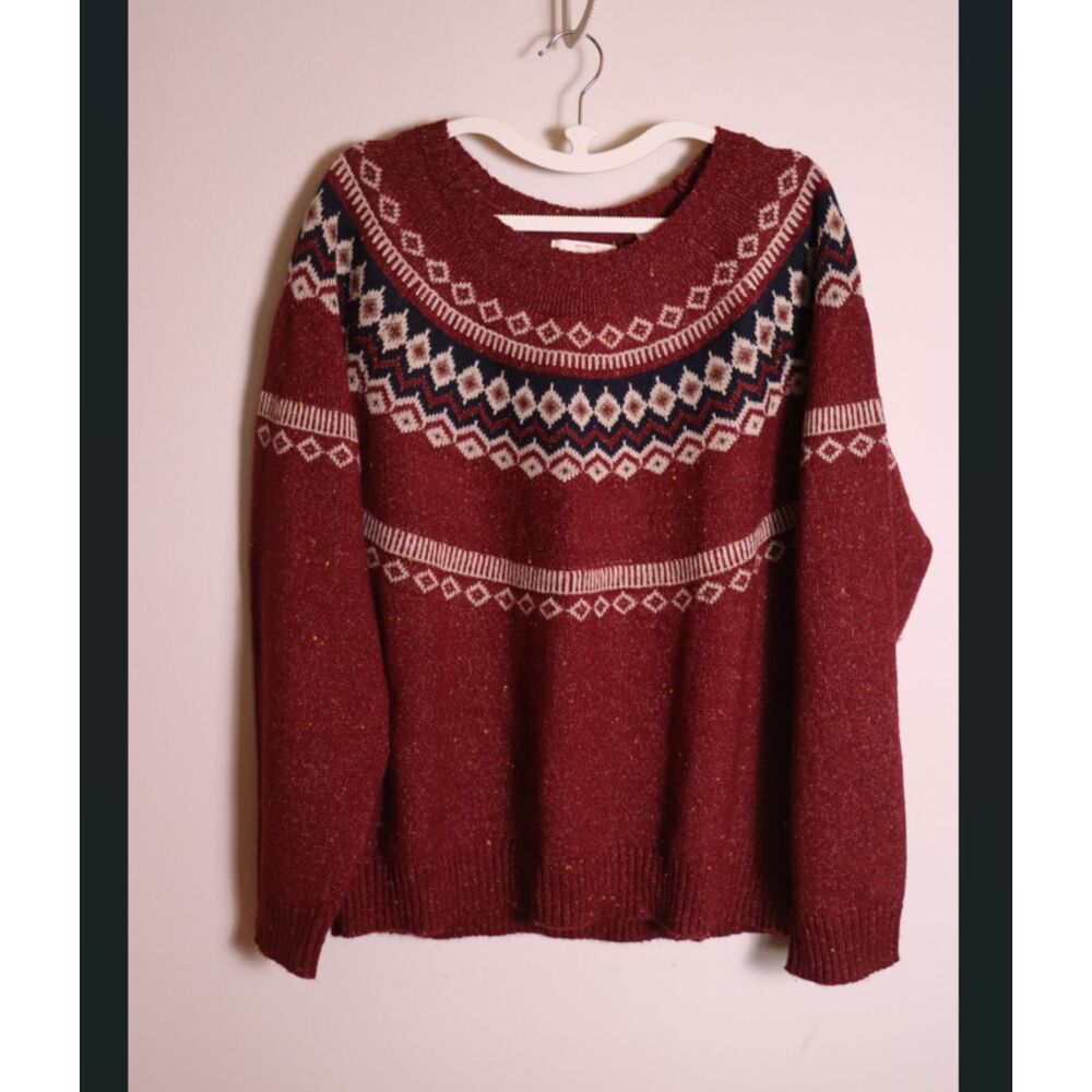 Weatherproof Vintage Mens XL Red Maroon Sweater Geometric Neck